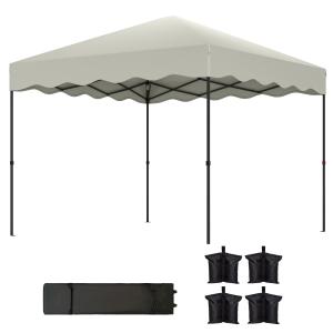 Lusthus Paviljong Pop-Up Partytält Krämvit av Polyester och Metall för Camping och Trädgård Vintertätt Tält med Väska 3 x 3 m
