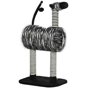 Klösträd i Zebra-Design, Unik Klösmöbel med Tunnel, Dekorativ Lekplats för Katter, Svart/Vit, 93 cm