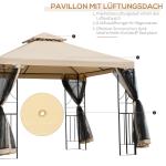 Partytält med Förvaringshyllor Rymlig Trädgårdspaviljong med Avlastningsytor Stabilt Solskydd Beige 3 X 3 M