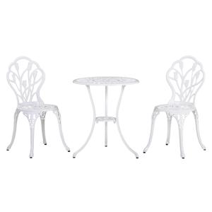 Sittgrupp för 2 Personer, Matgrupp, Trädgårdsmöbler, 1 Bord + 2 Stolar med Paraplyhål, Aluminium, Vit