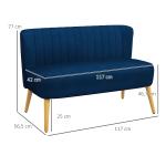 Soffa 2-sits Blå Tyg och Trä för Vardagsrum Retro Soffa med Träben och Mjuk Stoppning Kompakt 117x57x77 cm