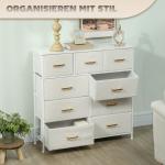 Tygbyrå med 9 Lådor och Stålram i Elegant och Mångsidig Design för Sovrum Hållbar och Stabil Vit Tyg och Metall för Förvaring och Ordning