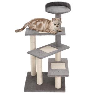 Kattträd Lastkapacitet 15 Kg med Katttrappa 3 Steg för Klättring och Vila Beige Grå 48,5 X 48,5 X 100 Cm