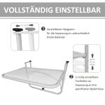 Balkonghängbord Höj- och Sänkbart Fyrkantigt Trädgårdsbord Metall för Terrass och Trädgård Vit 60 X 56,5 X 45 Cm