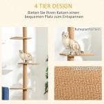 Klösträd Golv-till-Tak, Justerbar Klösmöbel med Sisalpelare, Aktivitetscenter för Katter som Sparar Plats, Ljusbrun, 43 x 27 x 228-260 cm