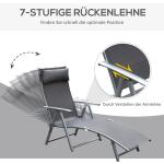 Solstol med Mjuk Dyna Hopfällbar Relaxstol för Trädgård och Camping Stålram Slitstarkt Tyg Ergonomisk Grå 137 X 63,5 X 100,5 Cm