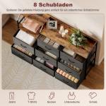 Byrå med 8 Lådor Rustik Brun Tyg och Stål för Sovrum med Laddstation och Hylla Industriell Design 130x30x88 cm