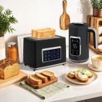 Frukostset Digital Svart Rostfritt Stål för Kök Vattenkokare och Brödrost med LED-touchskärm och Smarta Funktioner 1,7 Liter