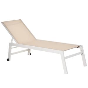 Justerbar Solsäng i Aluminium, Bekväm Solstol med 5 Lägen, Väderbeständig Utemöbel för Trädgård och Pool, Krämvit, 169 x 65 x 102 cm