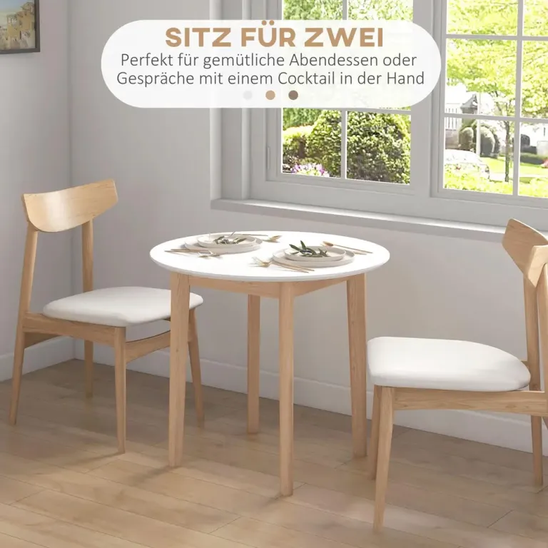 Matbord Runt Köksbord Vit av Massivt Trä Lantlig 75 x 76 cm