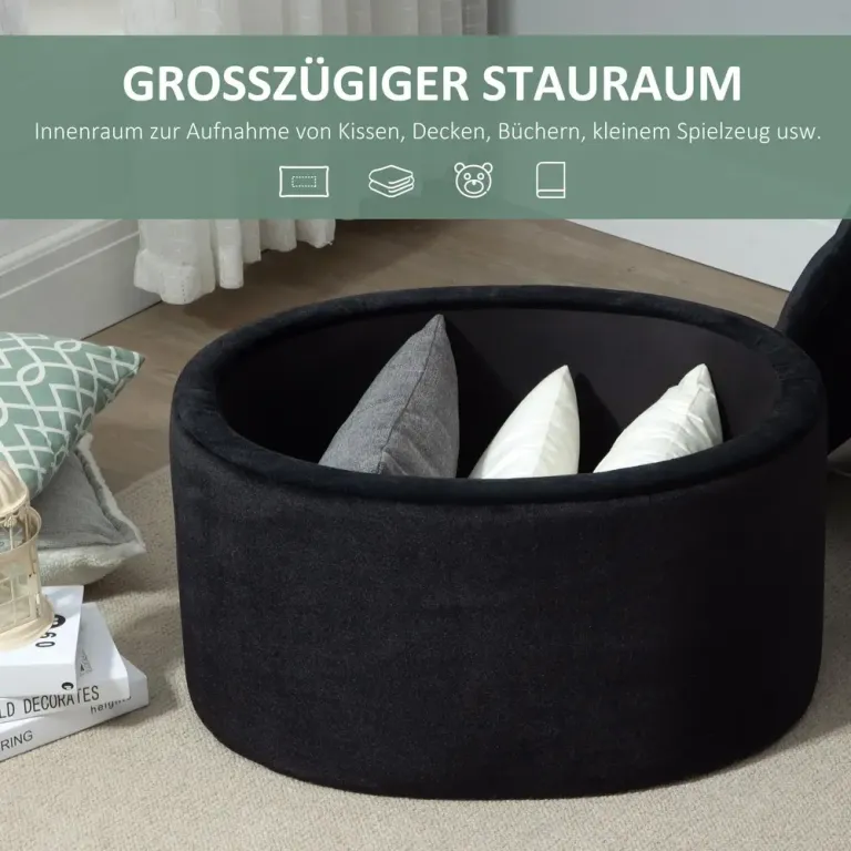 Oval Sittbänk med Förvaring i Sammet Svart