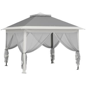 Pop-up Paviljong med Myggnät och Dräneringshål för Trädgård Hållbar och Stabil Grå Polyester och Metall 3,3 x 3,3 m