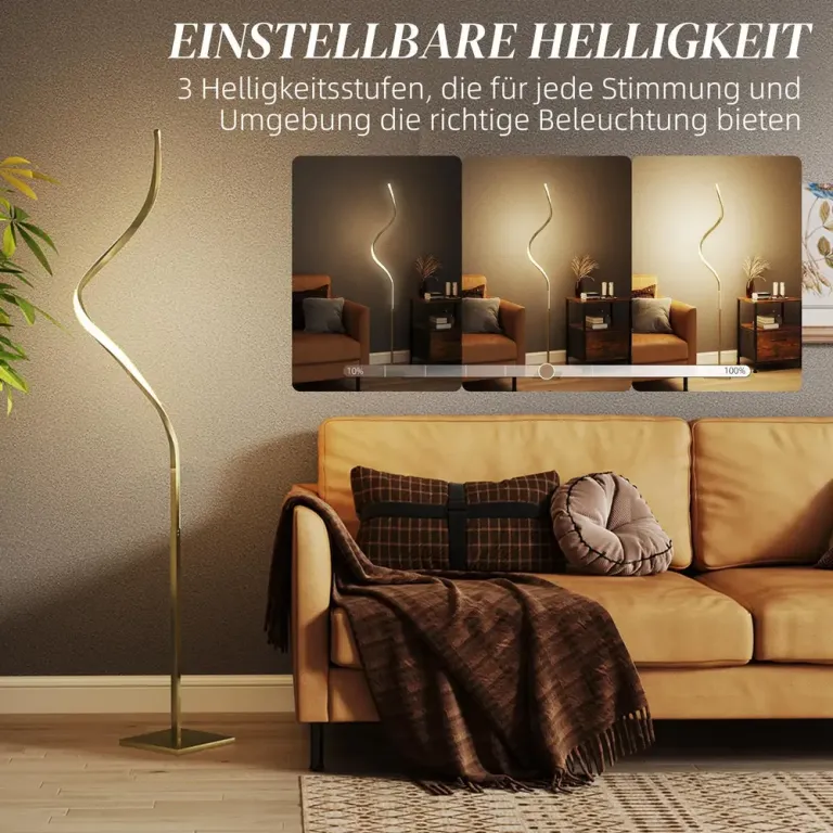 Golvlampa LED Lampa i Spiraldesign Guld av Metall 146 cm