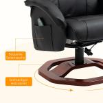 Snurrbar Massagestol med Pall, Bekväm Relaxfåtölj i Konstläder med Liggfunktion, Ergonomisk Vilostol för Vardagsrum, Svart, 73 x 83 x 106 cm