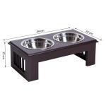 Hundskål Set 2 Foderskålar Rostfritt Stål Upphöjd Kattskål MDF Lättskött Kaffe 44 X 24 X 15 Cm