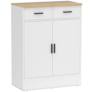 Skänk med Lådor och Skåp Natur Trä och Vit MDF för Kök och Hall Rymlig Förvaringsmöbel med Justerbara Hyllplan Modern Skandinavisk Design Robust