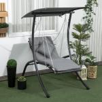 Hammock med Soltak och Dynor, Bekväm Trädgårdsgunga i Metall, Avkopplande Hängsoffa för Uteplatsen, Mörkgrå