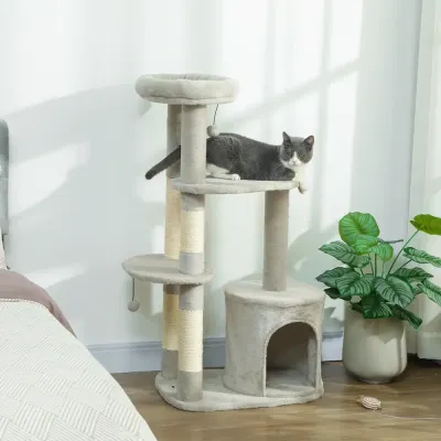 Klösträd Mellanhög Ljusgrå Sisal och Plysch 114 cm