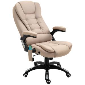 Kontorsstol Chefsstol Ergonomisk med Massage och Värme Brun av Linnelook och Metall för Kontor Justerbar Stol med Fjärrkontroll 120 kg