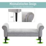Elegant Sittbänk med Rullade Armstöd, Klädd Bänk i Linnetyg för Hall och Sovrum, Klassisk Design med Träben, Ljusgrå