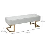 Elegant Sittbänk med Förvaring, Stoppad Bänk i Konstläder med Guldiga Ben, Lyxig Inredningsdetalj för Sovrum och Hall, Vit/Guld, 120 x 43 x 42 cm