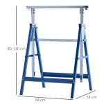 Hopfällbara Arbetsbockar 2-Pack, Justerbara Ställningsbockar i Stål, Robusta Stöd för Bygg och Renovering, Blå, 68 x 58 x 80-130 cm, 200 kg