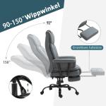Kontorsstol med Liggfunktion och Nackstöd Ergonomisk Skrivbordsstol Fällbart Ryggstöd 150° Upp till 135 Kg Grå