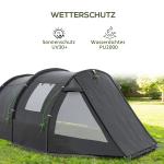 Tunneltält Campingtält Svart av Polyester för 4 Personer med 2 Rum UV-Skydd och Vattentät 2000 mm Vattenpelare