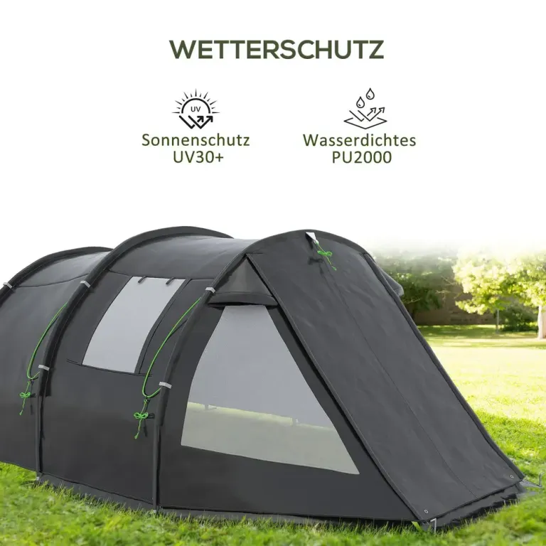 Tunneltält Campingtält Svart av Polyester för 4 Personer