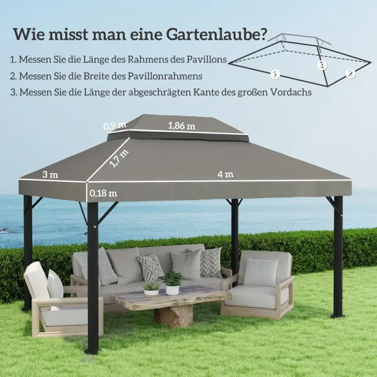 Ersättningstak för Paviljong Dubbeltak Ljusgrå 3 x 4 m