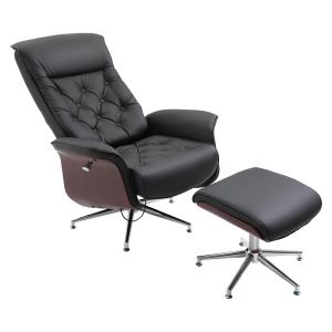Snurrbar Relaxfåtölj med Pall Bekväm TV-Stol Chesterfield-Stil Justerbart Ryggstöd Brun 82 X 83 X 110 Cm