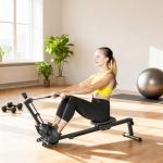 Roddmaskin och Roddmaskin för Hemmet med LCD-monitor och Sittkudde Hållbar och Stabil Svart Stål upp till 150 kg för Motion och Träning