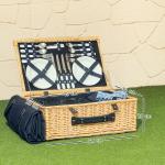 Flätad Picknickkorgen för 4 Personer med Isolerat Kylfack och Bestickset, Naturligt Trä