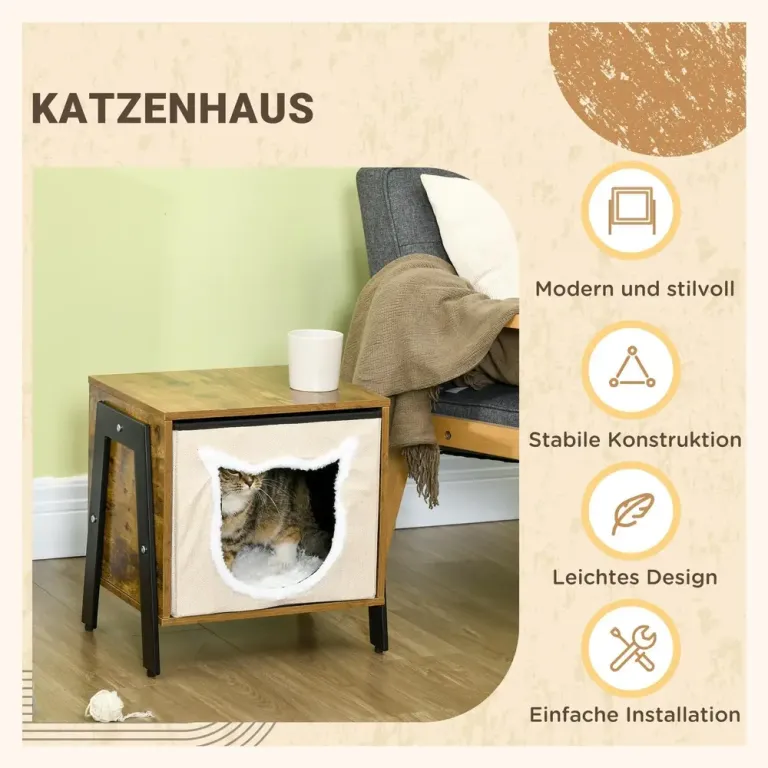 Kattgrotta Kattbädd Rustik Brun av Stål och Linne