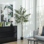 Konstgjort Olivträd med 900 Löv, 40 Oliver och Robust Blomkruka, Grön, 180 cm