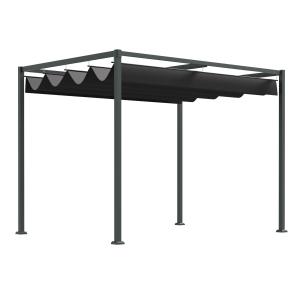 Pergola med Justerbart Tak, Modern Trädgårdspaviljong i Metall, Skapar Skugga och Rumskänsla på Uteplatsen, Svart/Grå, 298 x 213 x 221 cm