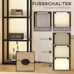 LED Golvlampa med 4-våningshylla, 4 Glasfack, Fotkontakt i MDF, Svart