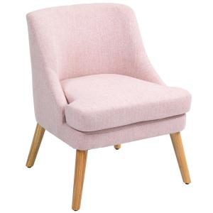 Fåtölj Relaxstol med Armstöd Rosa av Linnelook och Trä för Vardagsrum och Sovrum Vadderad Stol