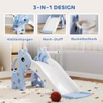 Barnrutschkana Rutschkana 3-i-1 Blå av Plast för Inomhus Småbarnsrutschkana med Basketkorg 106 x 51,5 x 52 cm