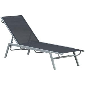 Trädgårdssolstol Relaxstol 5-Nivå Ryggstöd Svart Metall för Trädgård och Terrass 170 X 58 X 97 Cm