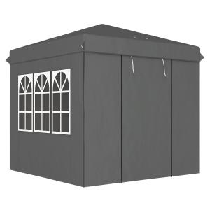 Lusthus Paviljong Pop-Up Partytält Mörkgrå av Polyester och Metall för Trädgård och Camping Vintertätt Tält med 4 Sidopaneler 2,5 x 2,5 m