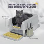 Kattlåda Kattsandlåda med Lock Ljusgrå av Rostfritt Stål och Plast för Katter under 4,5 kg Katttoaletthus med Skopa