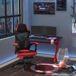 Gaming Chair Ergonomisk Skrivbordsstol med Fotstöd Höjdjusterbar Polyester för Kontor och Spel Svart Röd 58 X 72 X 112-122 Cm