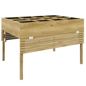 Upphöjd Säng Odlingslåda Natur av Trä för Örter och Blommor Hopfällbar Kall Ram med 12 Avdelare och Fiberduk 122 x 91,5 x 89 cm