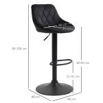 Barstolar i Sammet 2-Pack, Justerbara Köksstolar med Ryggstöd och Fotstöd, Elegant Design för Bar och Kök, Svart, 46 x 48 x 83-104 cm