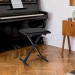 Höjdjusterbar Pianopall, X-formad Pianobänk med Konstläderkudde, Fällbar Pianostol för Klaviatur, 39 x 29 x 37–47 cm, Svart