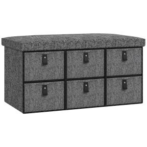 Sittbänk med 6 Skofack och Vadderad Sits i Linneoptik för Hall och Entré Ergonomisk och Stabil Grå MDF och Tyg för Hemmet