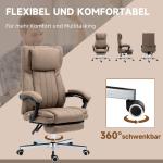 Kontorsstol med Massagefunktion, Fällbart Ryggstöd, Utdragbart Fotstöd, Linnelook, Brun, 65 x 61 x 118 cm