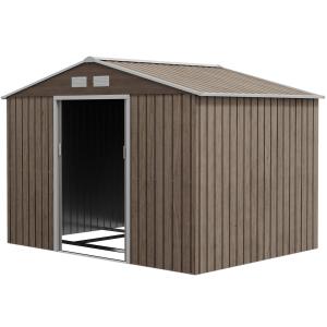 Verktygsbod Trädgårdsbod Ljusbrun av Galvaniserat Stål för Trädgård Väderbeständigt Skjul med Skjutdörr 4,9 m² 277 x 195 x 192 cm