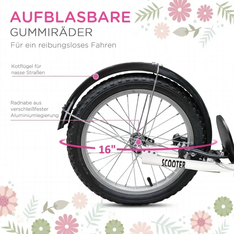 Sparkcykel för Barn med Korg och Broms Rosa